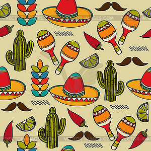 Doodle seamless pattern with mexico symbols - vector image