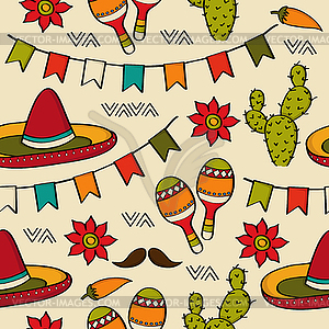 Doodle seamless pattern with mexico symbols - vector clipart