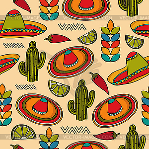 Doodle seamless pattern with mexico symbols - vector clip art
