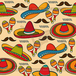 Doodle seamless pattern with mexico symbols - vector clipart