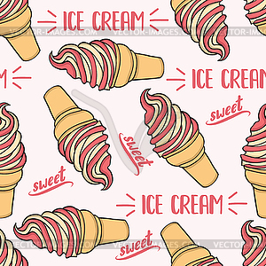 Doodle seamless pattern with ice cream - vector clip art