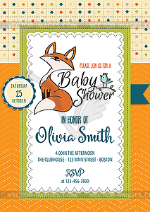 Baby shower card with cute little fox - vector clipart