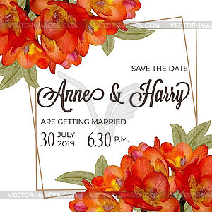 Beautiful floral wedding invitation in watercolor - vector image