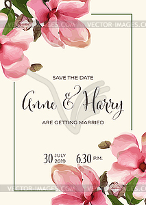 Beautiful floral wedding invitation in watercolor - vector image