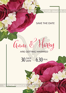 Beautiful floral wedding invitation in watercolor - vector clip art