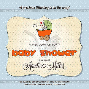 Baby shower card with stroller - stock vector clipart