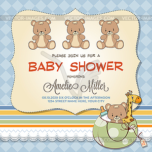 Baby shower card with teddy bears - vector clipart