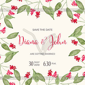 Beautiful wedding invitation with watercolor - vector clipart