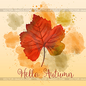 Hello Autumn, autumn watercolor background with - vector image