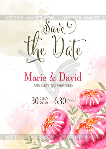 Beautiful wedding invitation with watercolor - vector image