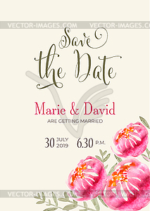 Beautiful wedding invitation with watercolor - vector clip art