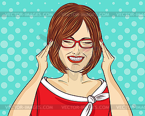 Amused pop art woman with eyeglasses. Comic woman - vector clipart