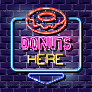 Donuts neon advertising sign - vector image