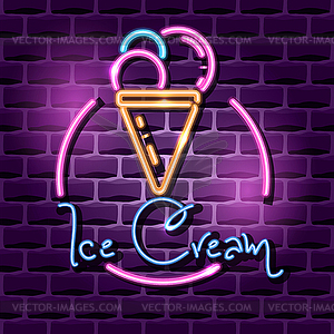 Ice cream neon advertising sign - vector image