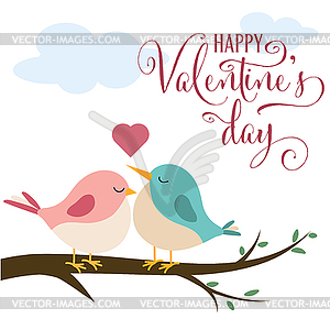 Valentine`s day card with cute birds in love - royalty-free vector clipart