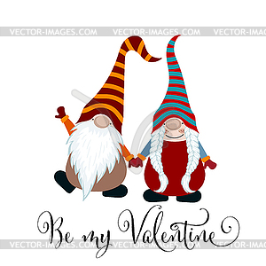 Valentine`s day card with gnomes couple in love - vector image