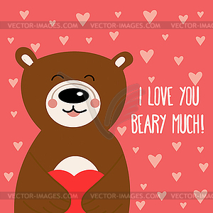 Valentine`s day card with bear - vector clip art