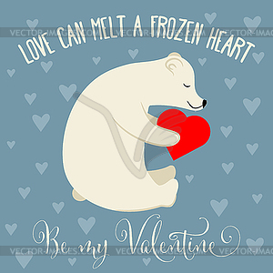 Valentine`s day card with polar bear - vector clip art