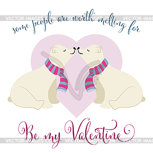 Lovely Valentine`s day card with polar bears couple - vector clip art