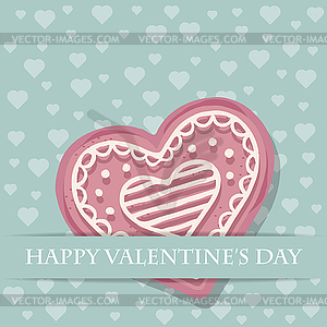 Beautiful love card with pink heart cookie - vector clipart