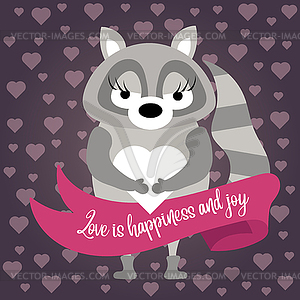 Cute raccoon in love - vector clipart