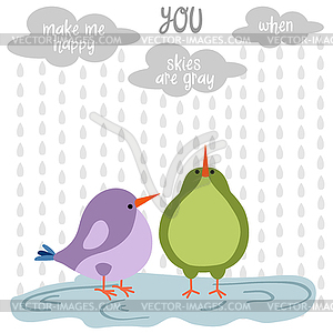 Funny love card with birds - vector image