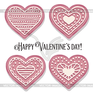 Pink heart cookies collection for Valentine`s day - vector clip art