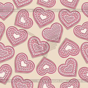 Love seamless pattern with pink heart cookies - vector clipart