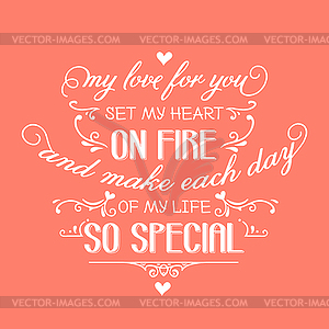Романтическая любовь цитата - стоковое векторное изображение