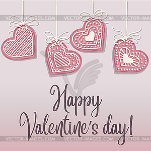 Valentine`s day poster with pink heart cookies - vector clipart
