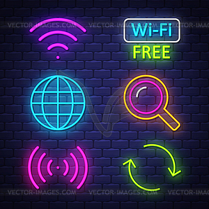 Computer neon signs collection - vector clipart / vector image