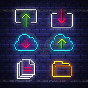 Internet and computer neon signs collection - vector image