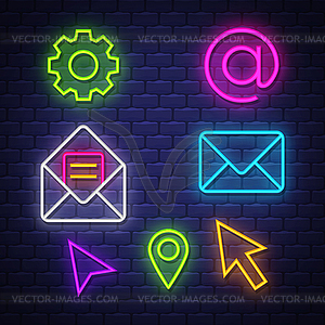 Internet communication neon signs collection - vector image