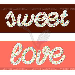 Tempting typography. Icing text. Words love and - vector clipart