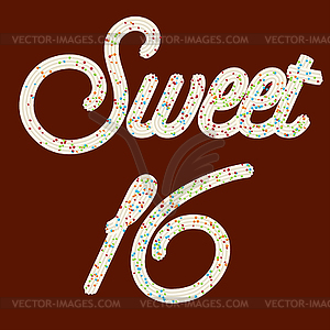 Tempting typography. Icing text. Sweet 16 - vector clip art