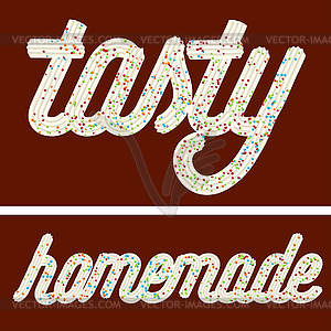 Tempting typography. Icing text. Words tasty and - vector clipart