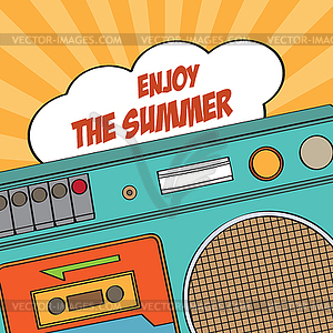 Retro summer poster with boombox - vector image