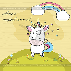 Have magical summer. Cool poster with unicorn - vector clipart