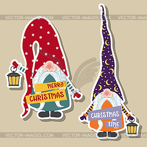 Christmas stickers collection with cute gnomes. Fla - vector clipart / vector image