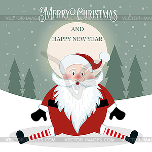 Смешная рождественская открытка с Санта. Плоский дизайн - иллюстрация в векторном формате