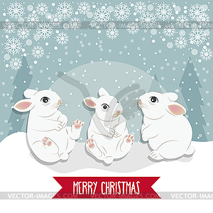 Christmas card with rabbits. Christmas background. - vector clipart