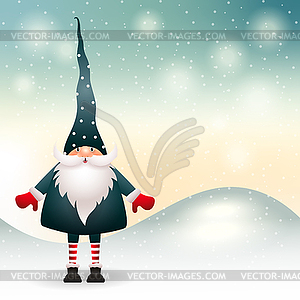 Рождественский гном в зимнем декоре - векторное изображение клипарта