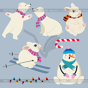 Flat design animal collection in winter - vector clip art