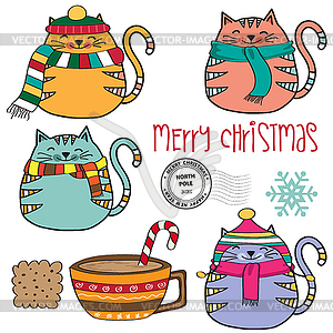 Cute cozy cats collection and other Christmas - vector clip art