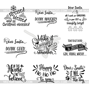 Christmas quotes collection  - white & black vector clipart