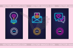 Love mobile app set with neon glow icons. Virtual - vector EPS clipart