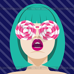 Fashion woman with lollipops sunglasses . Art - vector image