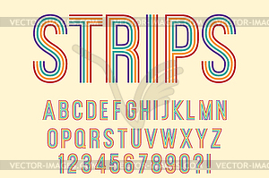 Modern with strips Alphabet Letters, Numbers and - vector image
