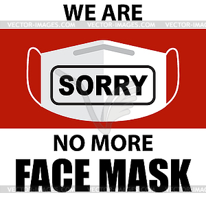 Coronavirus face mask out of stock sign - vector clip art