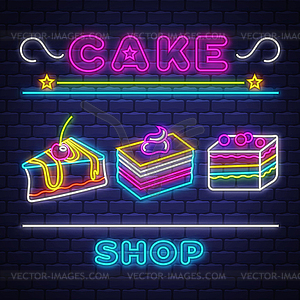 Cake Shop - Неоновая Вывеска. Cake Shop - неоновая вывеска на - векторный дизайн